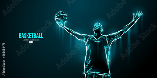 Abstract silhouette of a basketball player man in action isolated blue background. Vector illustration