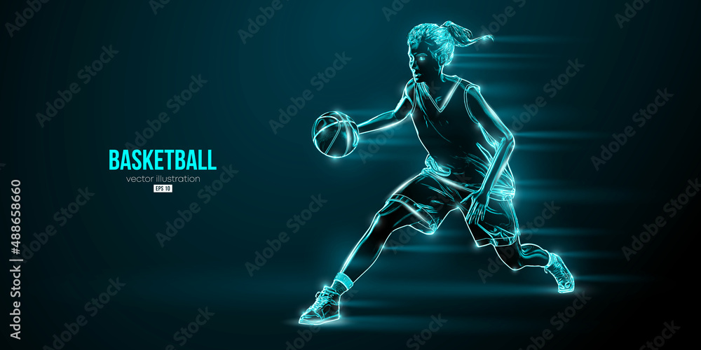 Abstract silhouette of a basketball player woman in action isolated blue background. Vector illustration Abstract silhouette of a basketball player woman in action isolated blue background. Vector illustration