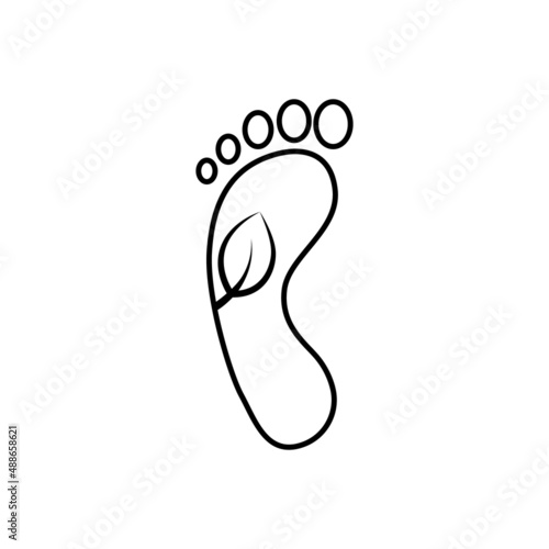 Carbon footprint. Reduce carbon emissions. Symbol of global warming. Protection of ecology, environment. Human footprint. Black outline vector icon isolated on white background