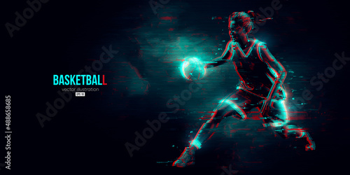 Abstract silhouette of a basketball player woman in action isolated blue background. Vector illustration