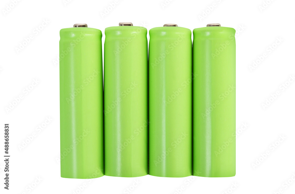 Isolated photo of green rechargeable batteries on white background. Isolated photo of green rechargeable batteries on white background.