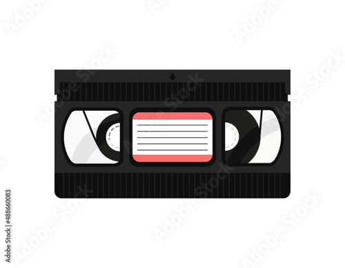 VHS tape isolated vector object on white background. Black videocassette. Nostalgia for 90s concept. Flat illustration of video tape