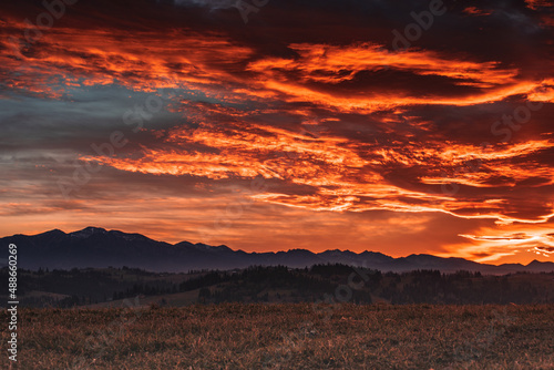 fiery sunset in the mountains