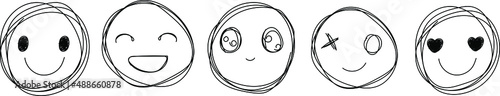 Hand drawn doodle emoji faces trendy design	