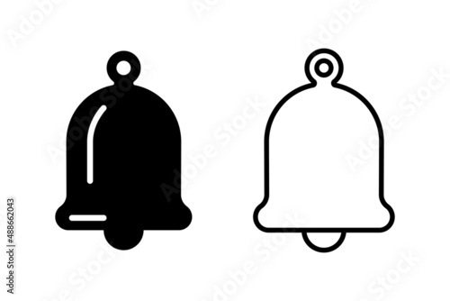 Silhouette bell in two versions in flat and linear style, bell icon for ringing and reminder. Isolated on white background. Vector graphics