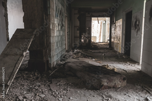war. building after the bombing. destroyed building. old abandoned building. Old stairs of an abandoned house. old room interior
