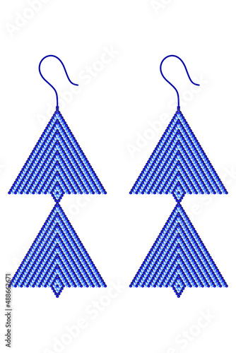 Two light and dark blue earrings composed of 3D cubes in the shape of two triangles hanging below each other