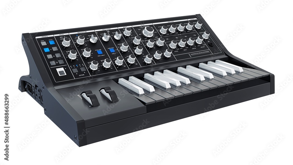 Black analog synthesizer 3D illustration Black analog synthesizer 3D illustration