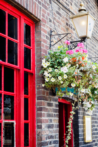 Classic flowered facade of a London pub