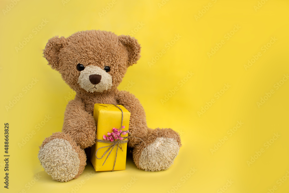 a bear cub with a gift and flowers a bear cub with a gift and flowers