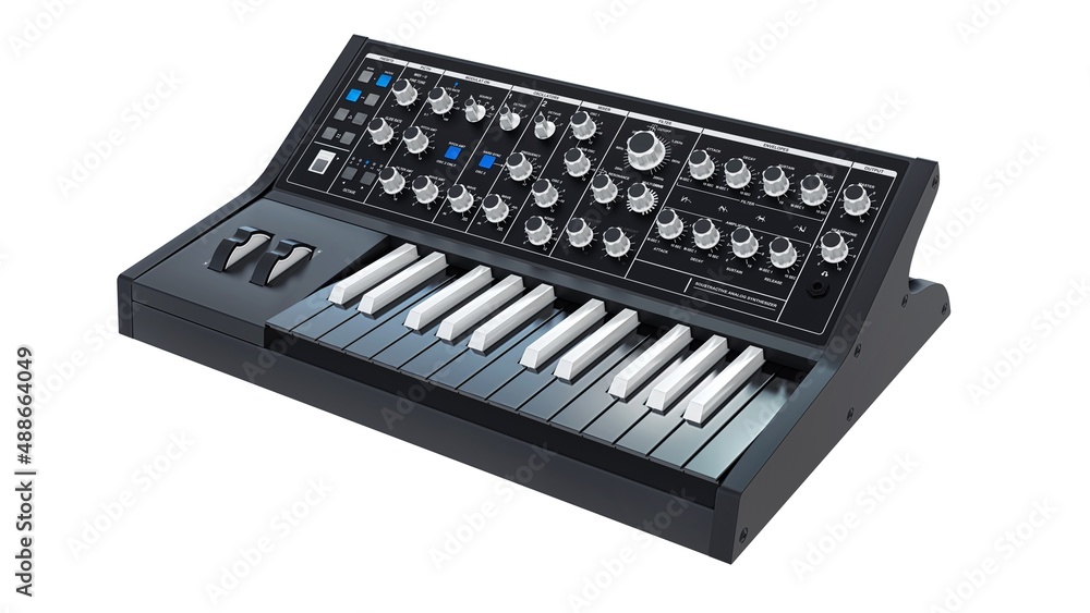 Black analog synthesizer 3D illustration Black analog synthesizer 3D illustration