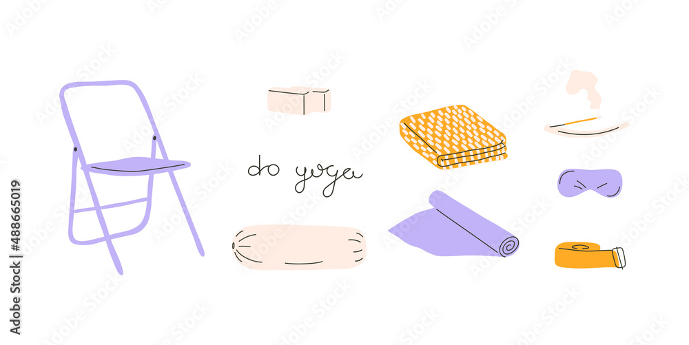Yoga props hand drawn style illustration. Yoga stuff: chair