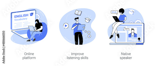 Foreign language distance learning isolated cartoon vector illustrations se