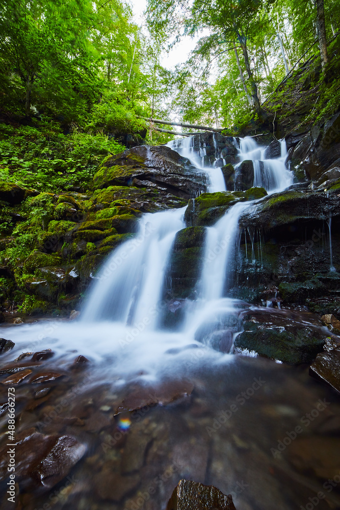 Fototapeta premium Waterfall Shipot (Shipit) - one of the most beautiful and the most full-flowing waterfalls of Transcarpathia