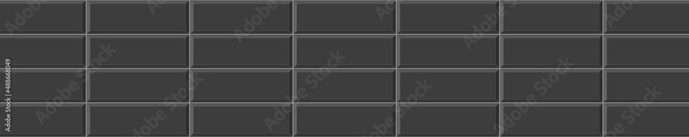 Naklejka premium Kitchen or bathroom black tile seamless pattern. Stone brick wall horizontal background. Vector flat illustration.