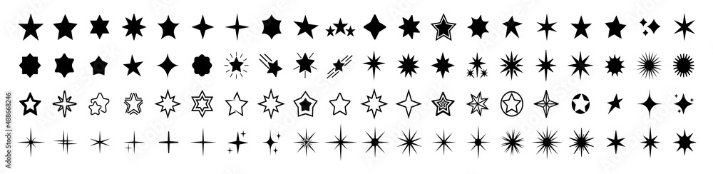 Set of 80 stars icon. Black Star icons. Rating star web collection. Vector illustration.