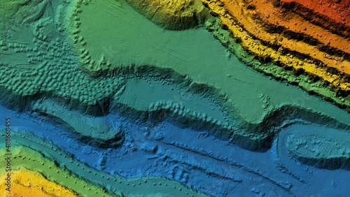 Animation of a mine elevation. GIS product made after processing aerial data taken from a drone. It shows excavation site with steep rock walls	
