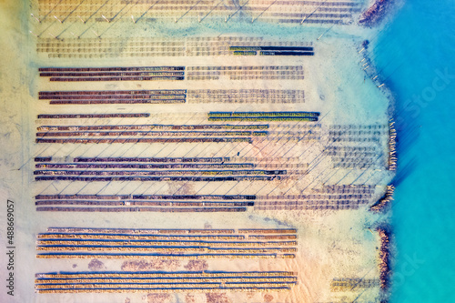 Aerial view of oyster beds at low tide, Lege-Cap-Ferret, Arachon Basin, Gironde, Nouvelle-Aquitaine, France photo