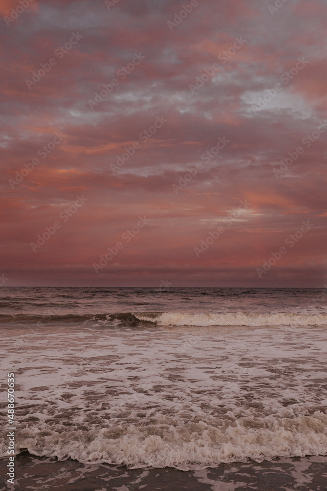 Pink Sky at Sunset at the Beach