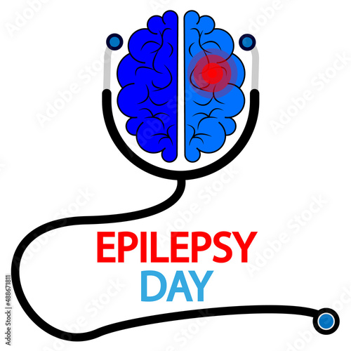 Epilepsy day brain with stethoscope, vector art illustration.