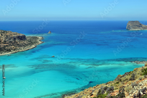 View on the an amazing scenery of Balos bay, beaches and turquoise sea