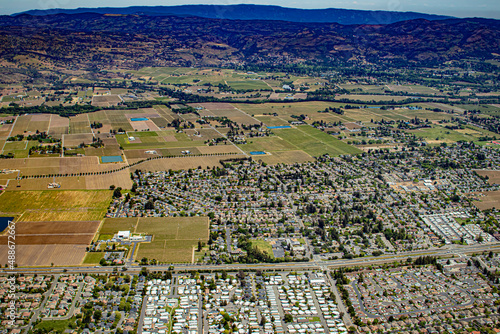 The Town of Sonoma Lies along the Vineyards and Mountains in Sonoma County, California, USA