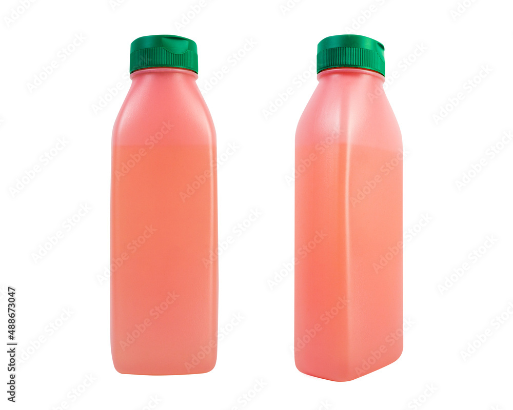 Isolated photo of blank red colored shampoo bottle on white background. Isolated photo of blank red colored shampoo bottle on white background.