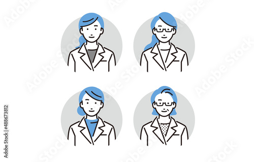 白衣の女性ドクターアイコンセット