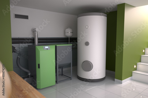 Boiler room - home heating system, 3D illustration