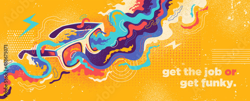 Abstract lifestyle banner design with sunglasses and colorful splashing shapes. Vector illustration.