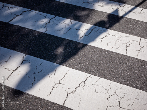 Photography cracked surface of black and white stripe pattern crosswalk in tokyo