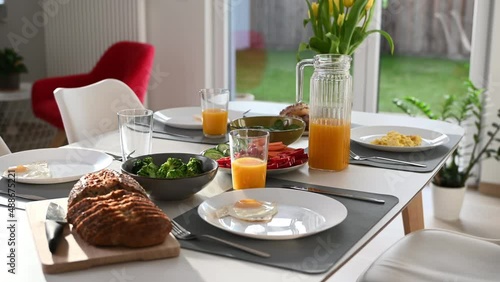 Wallpaper Mural 4K 60fps of healthy breakfast table at sunny day Torontodigital.ca