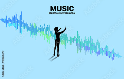 Vector silhouette of conductor with Sound wave Music Equalizer background. Concept background for classic music concert and recreation.
