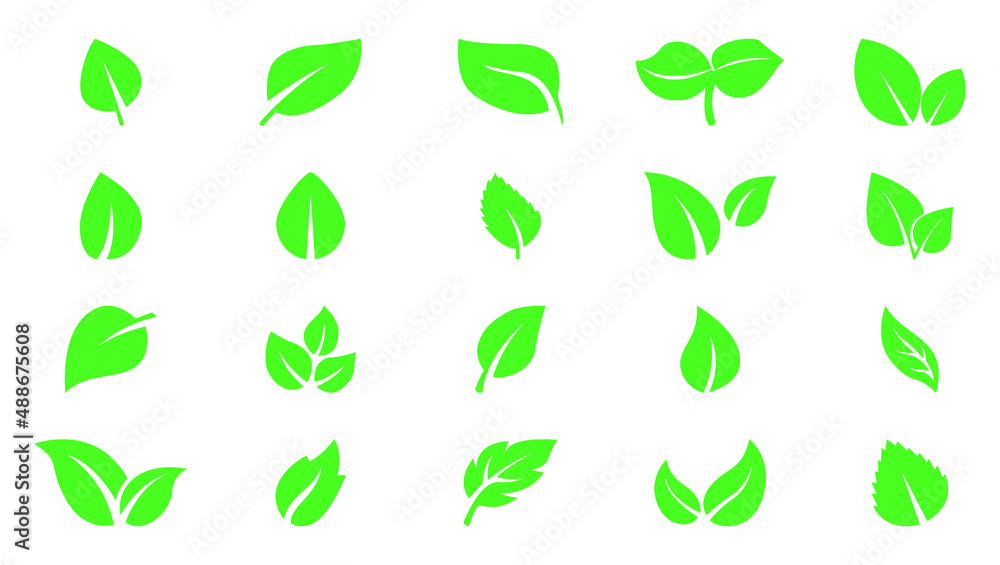 Green leaf icon set. Green color icon logo leaves. ecology leaves symbol. Ecology. EPS 10 vector illustration. Green leaf icon set. Green color icon logo leaves. ecology leaves symbol. Ecology. EPS 10 vector illustration.