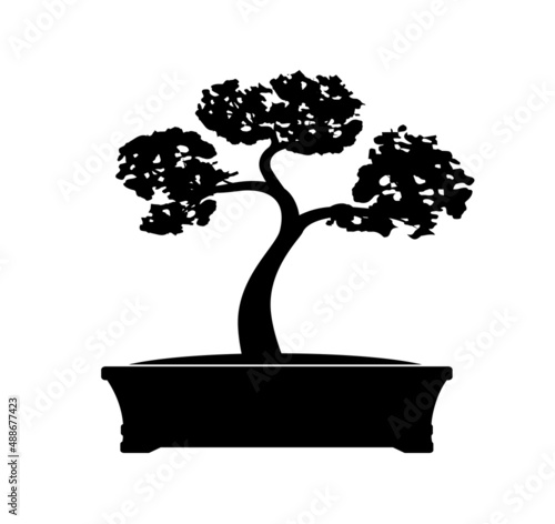 Black Bonsai Tree. Vector outline Illustration.
