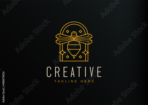 Geometric Bee Logo Design Template. Bee Icon Line Art Vector
