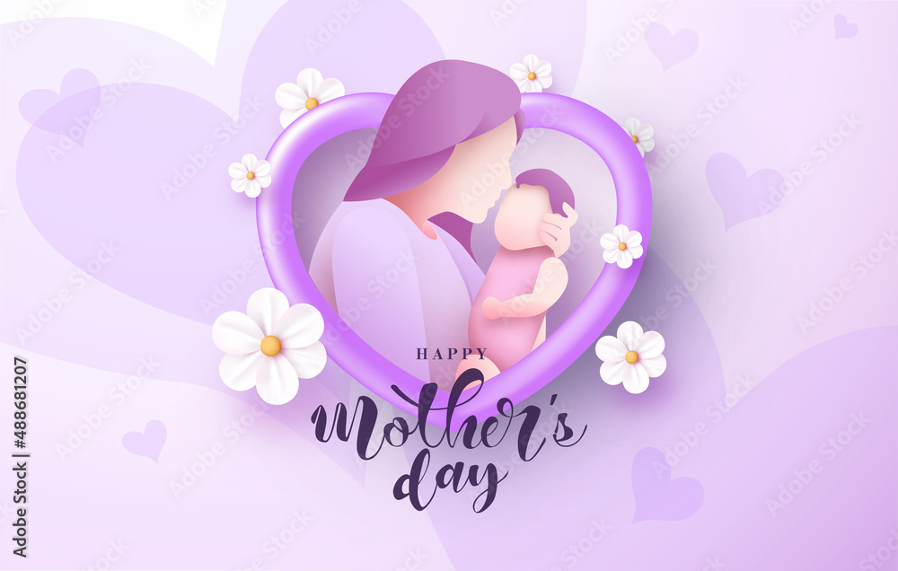 Mother's day background with illustration of mother in the middle of a love frame.