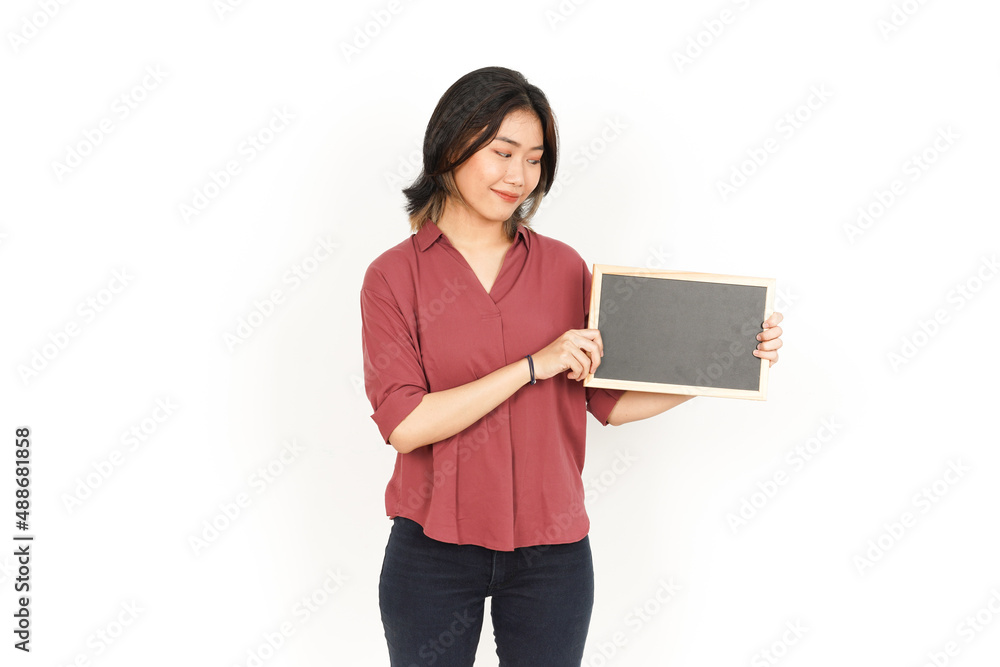 Showing, Presenting and holding Blank Blackboard Of Beautiful Asian Woman Isolated On White Background Showing, Presenting and holding Blank Blackboard Of Beautiful Asian Woman Isolated On White Background