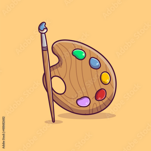 pallete and paint brushes set of artists palette and brush vector illustration of artists supply