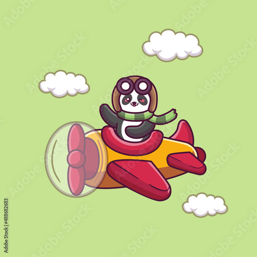 Cute baby panda driving plane cartoon