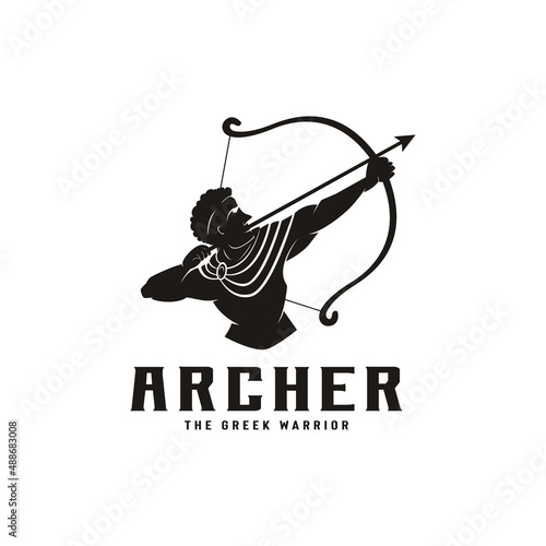 Greek archer vector illustration, warrior silhouette logo design