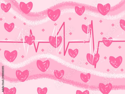 Pink hearts pattern background with lines and glitters