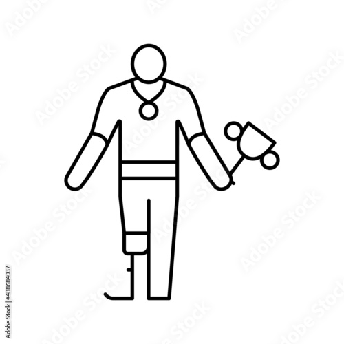 championship winner handicapped athlete line icon vector illustration