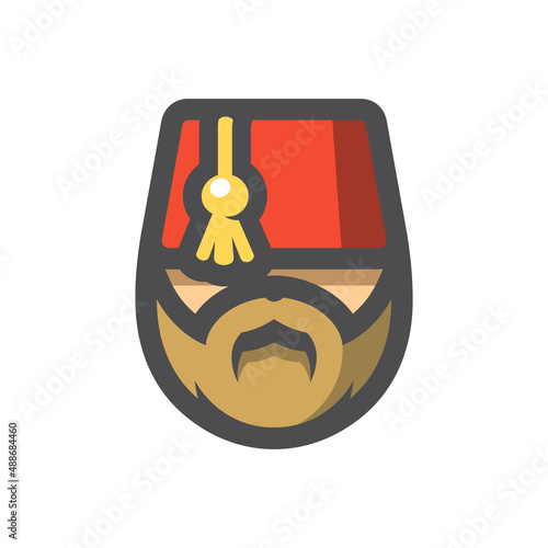 Turkish Man Wearing Fez Vector icon Cartoon illustration.