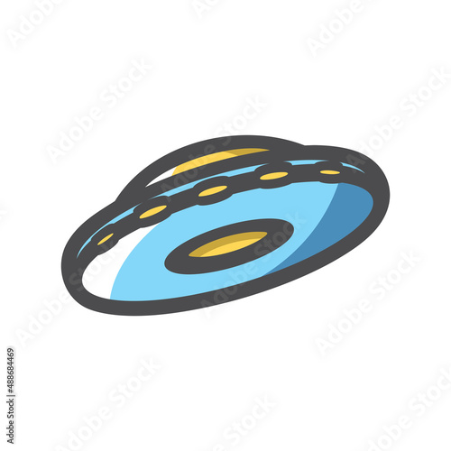 UFO ship Space aliens plate Vector icon Cartoon illustration.