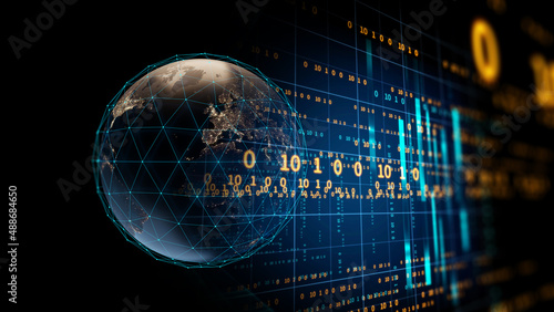 Photography 3d rendering of Blockchain on technology background