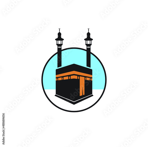 illustration of kaaba, moslem icon, vector art.