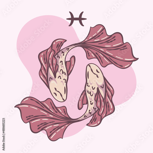 Isolated pisces zodiac sign sketch pair of fishes Vector