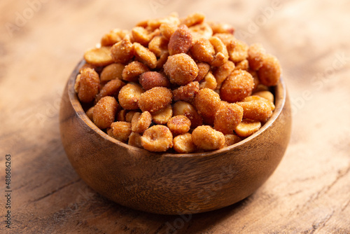 Honey Roasted Peanuts on a Wooden Table