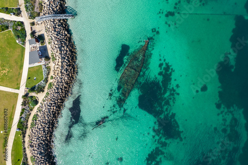 An aerial shot of the Omeo shipwreck at Port Coogee Marina, near Fremantle and Perth, Western Australia photo
